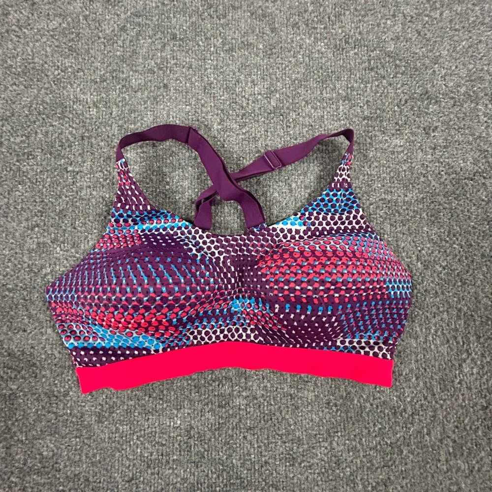 VSX Sport Sports Bra Womens Size 34C Purple Pink Polka Dot Racerback Athletic